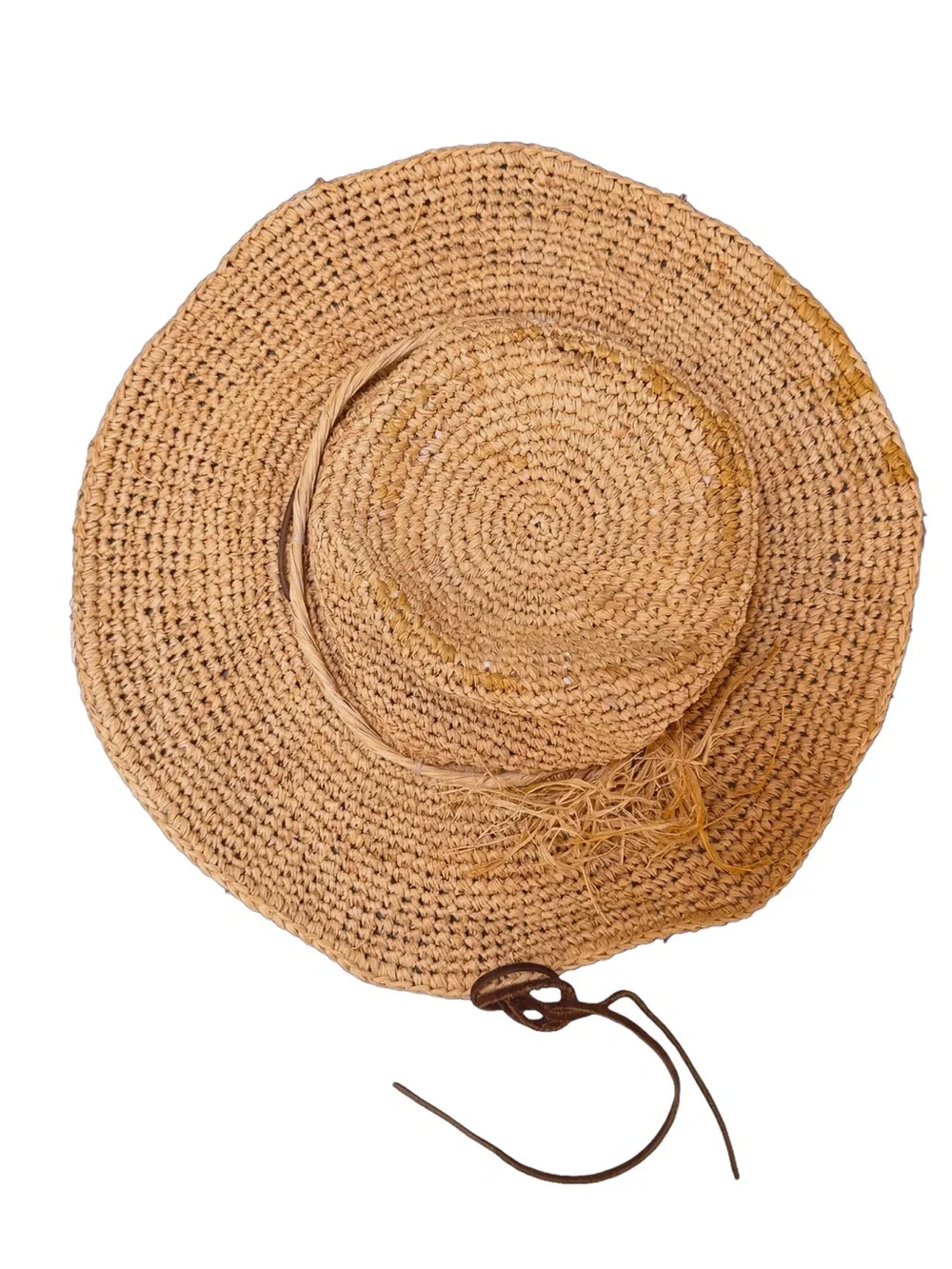 Nine West Natural Raffia Straw Wide Brim Floppy Hat - Brown Chin Strap